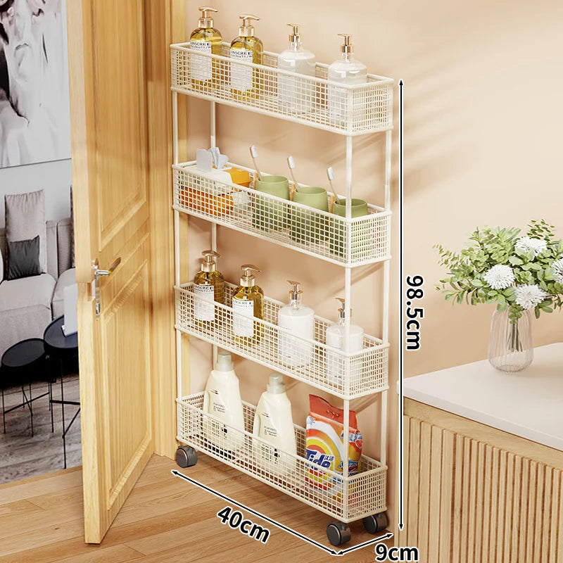 Storage Organizer Slim Freestanding Mesh Shelves for Narrow Gaps