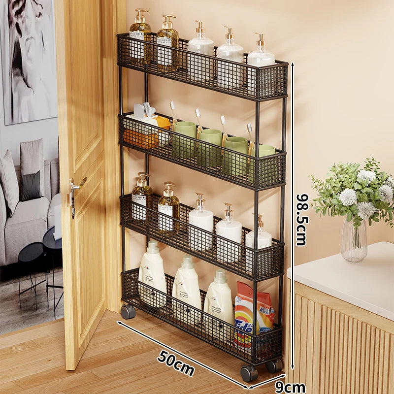 Storage Organizer Slim Freestanding Mesh Shelves for Narrow Gaps