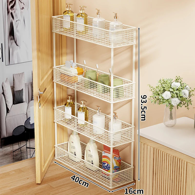 Storage Organizer Slim Freestanding Mesh Shelves for Narrow Gaps