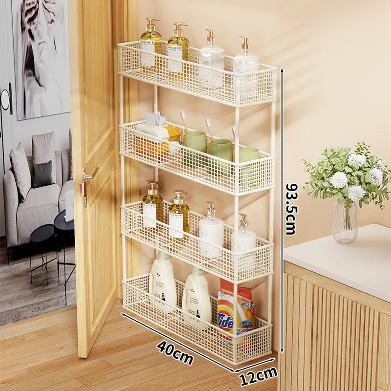 Storage Organizer Slim Freestanding Mesh Shelves for Narrow Gaps