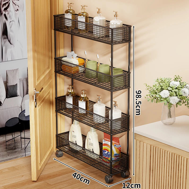 Storage Organizer Slim Freestanding Mesh Shelves for Narrow Gaps