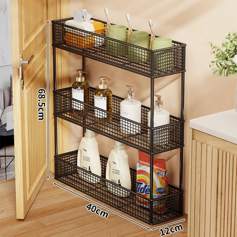 Storage Organizer Slim Freestanding Mesh Shelves for Narrow Gaps