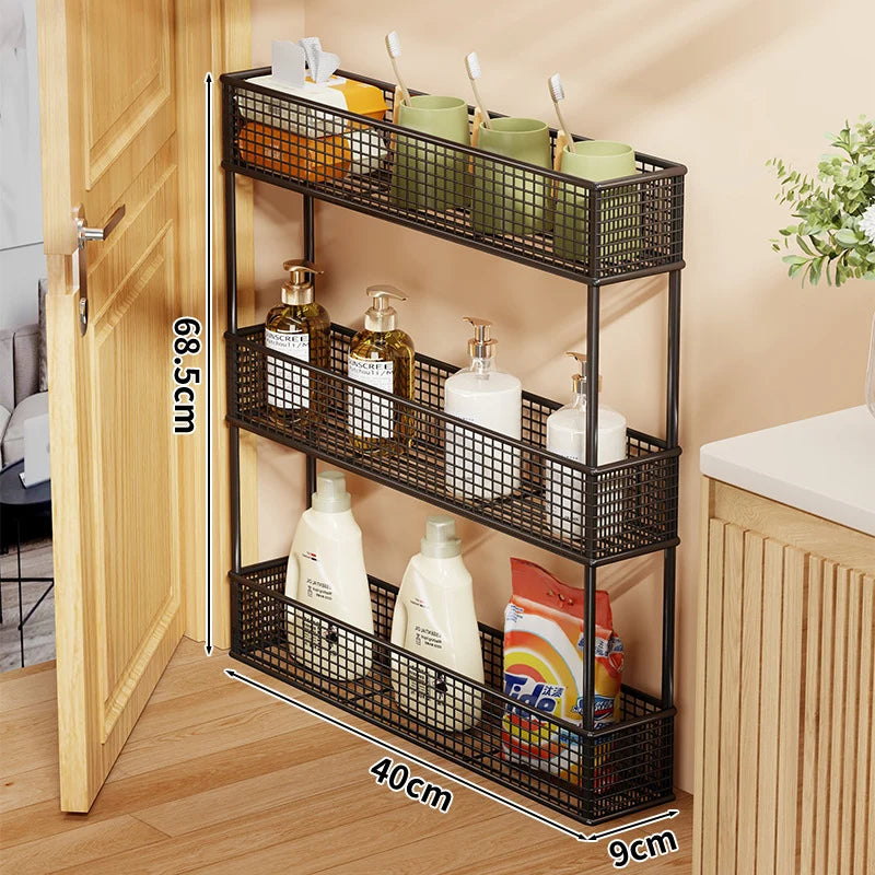 Storage Organizer Slim Freestanding Mesh Shelves for Narrow Gaps