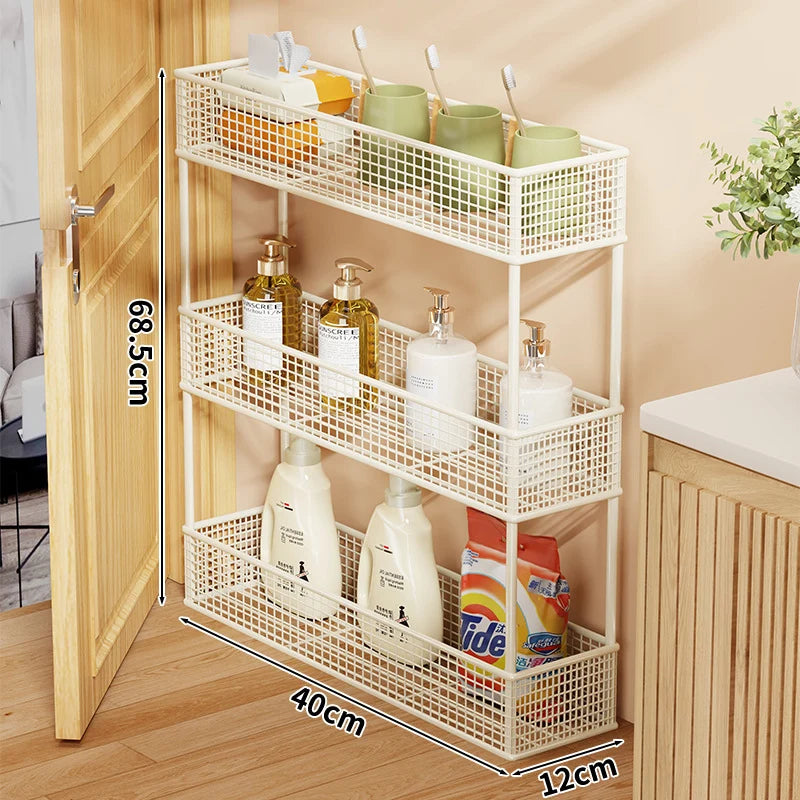 Storage Organizer Slim Freestanding Mesh Shelves for Narrow Gaps