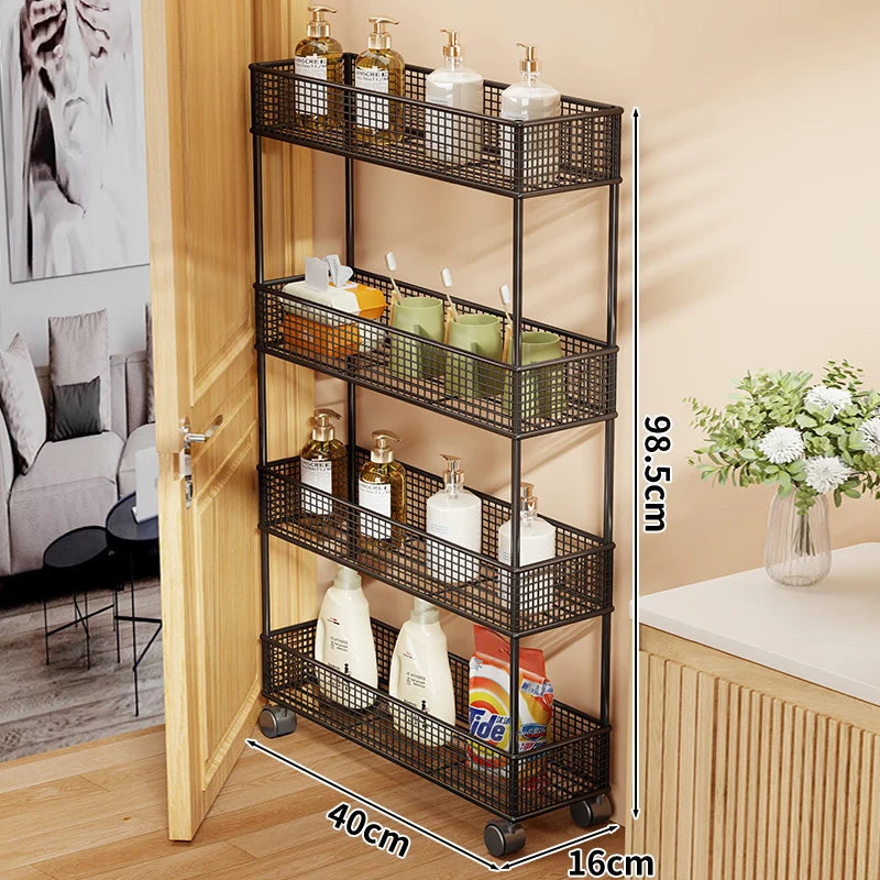 Storage Organizer Slim Freestanding Mesh Shelves for Narrow Gaps