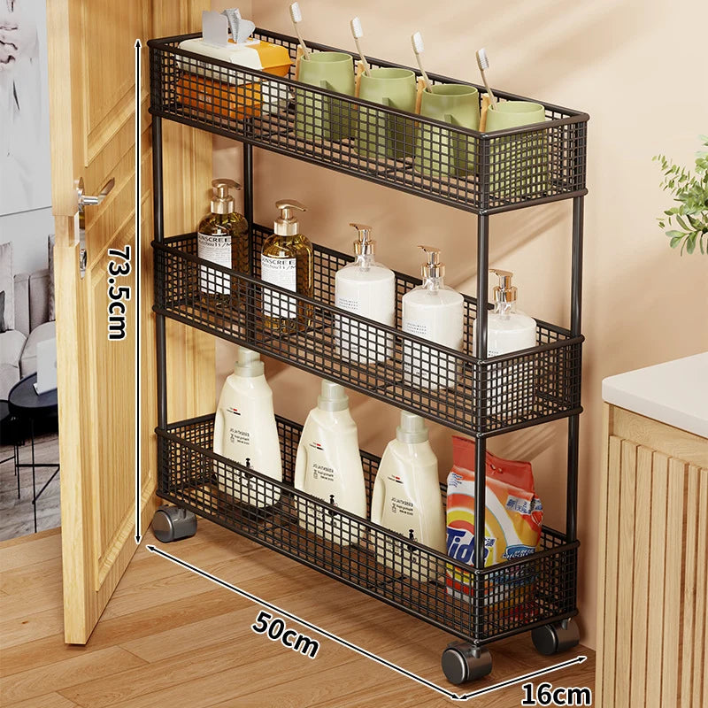 Storage Organizer Slim Freestanding Mesh Shelves for Narrow Gaps