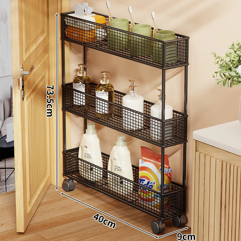Storage Organizer Slim Freestanding Mesh Shelves for Narrow Gaps