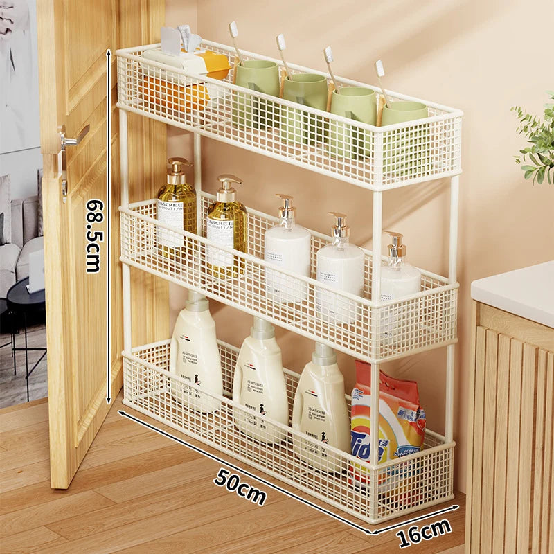 Storage Organizer Slim Freestanding Mesh Shelves for Narrow Gaps