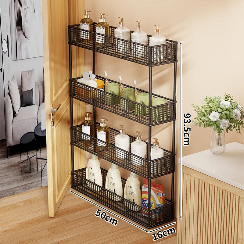 Storage Organizer Slim Freestanding Mesh Shelves for Narrow Gaps