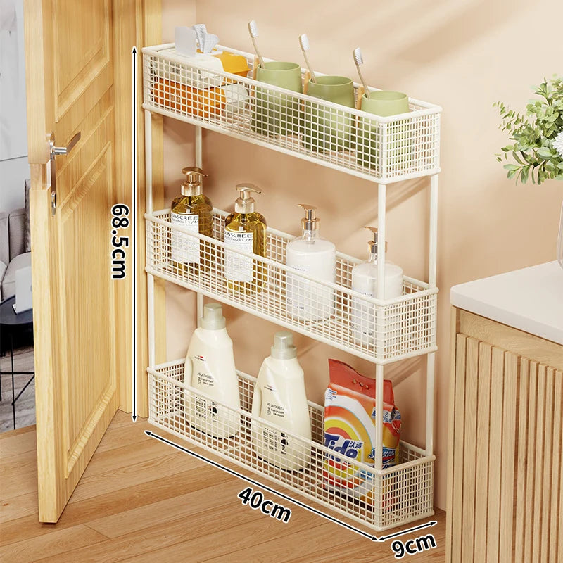 Storage Organizer Slim Freestanding Mesh Shelves for Narrow Gaps