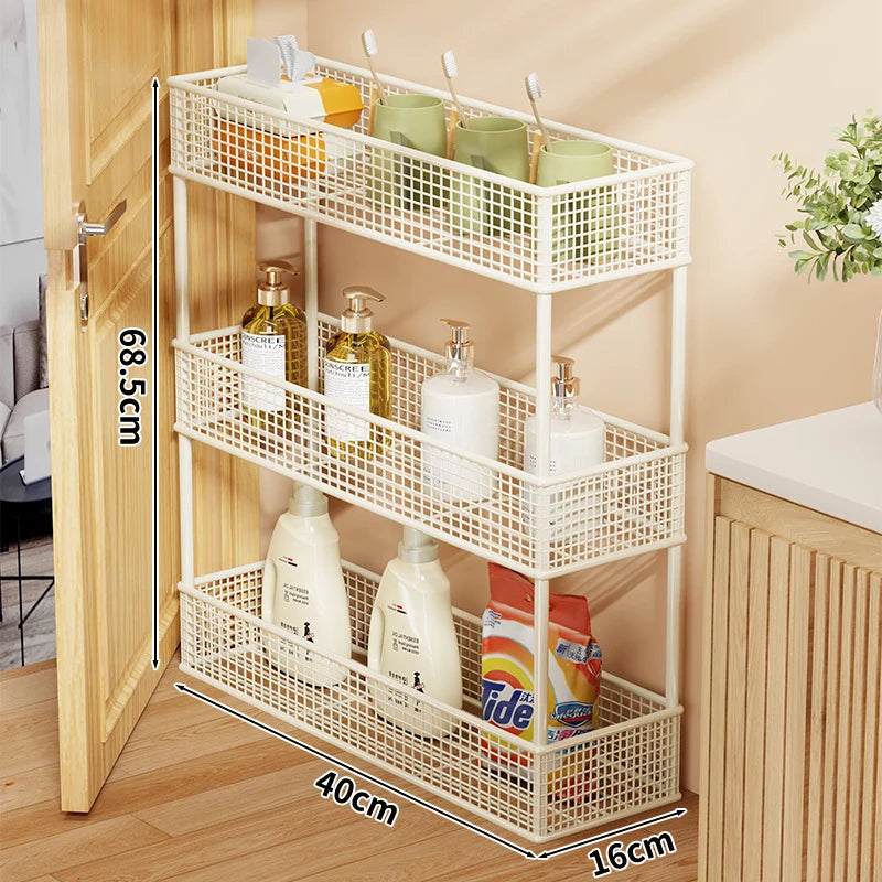 Storage Organizer Slim Freestanding Mesh Shelves for Narrow Gaps