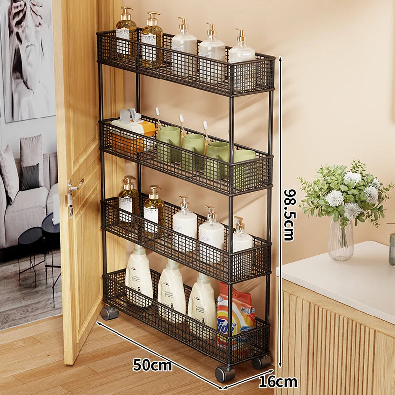 Storage Organizer Slim Freestanding Mesh Shelves for Narrow Gaps