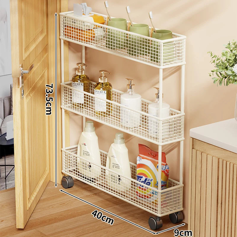 Storage Organizer Slim Freestanding Mesh Shelves for Narrow Gaps