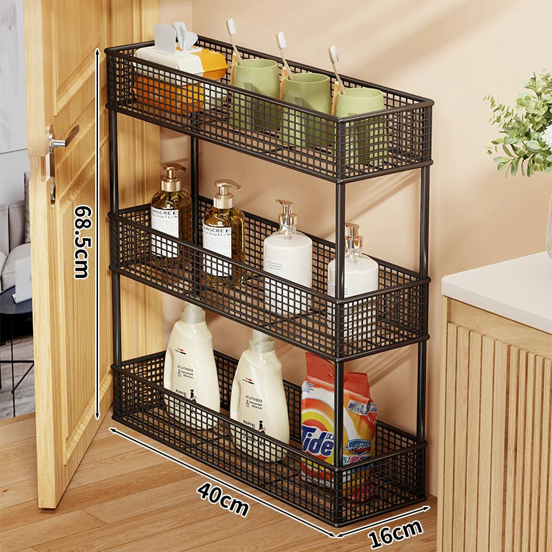 Storage Organizer Slim Freestanding Mesh Shelves for Narrow Gaps