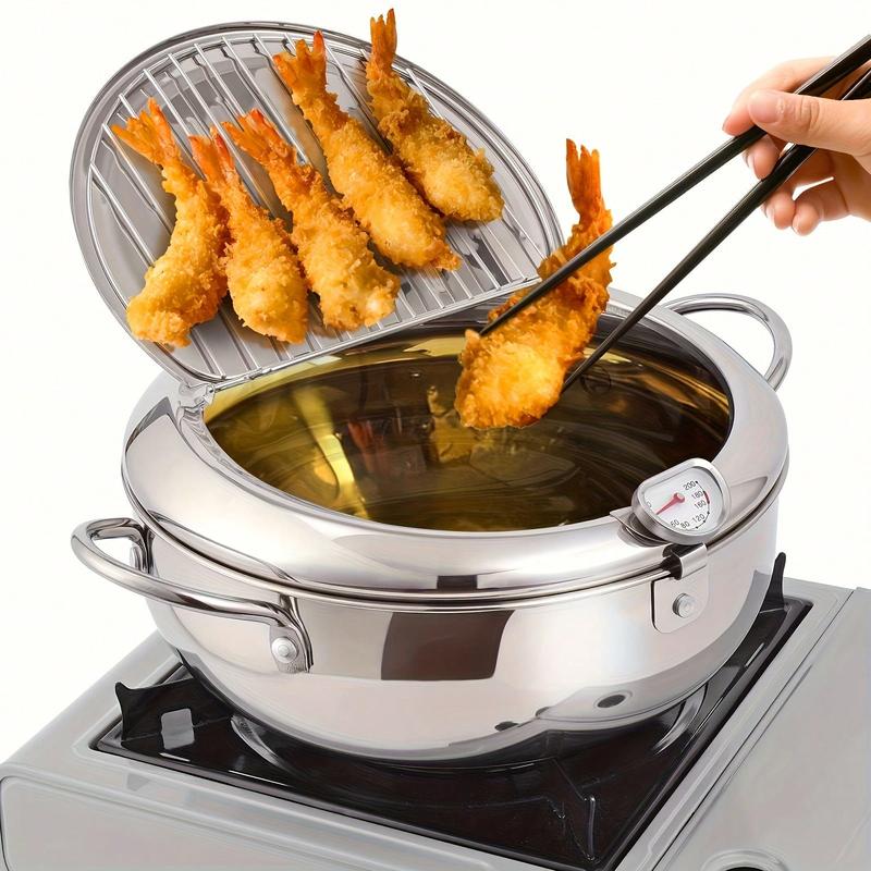 Stovetop Deep Fryer Stainless Steel Built-In Thermometer Fry Basket