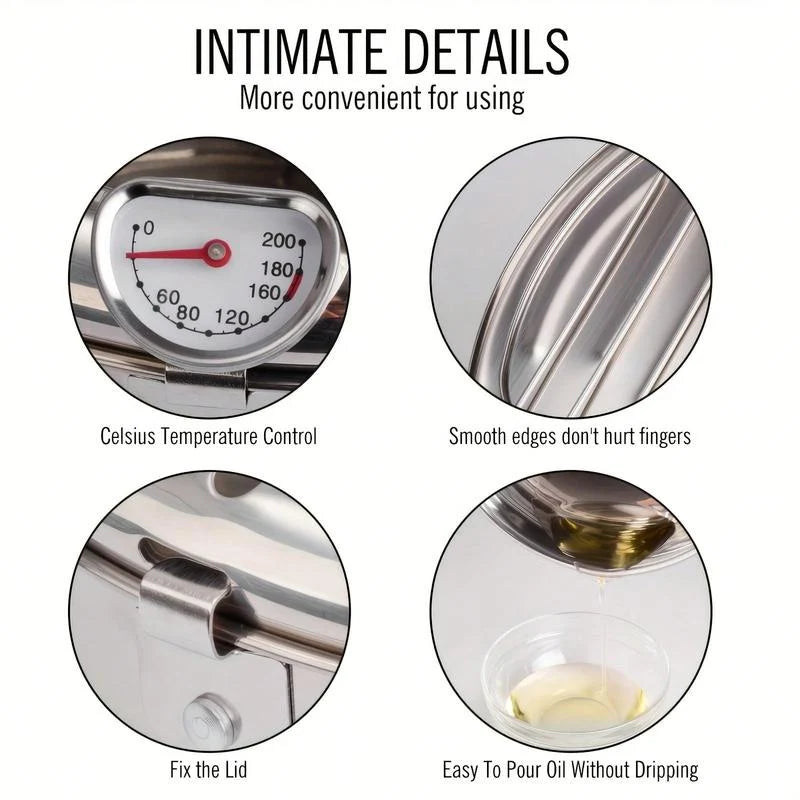 Stovetop Deep Fryer Stainless Steel Built-In Thermometer Fry Basket
