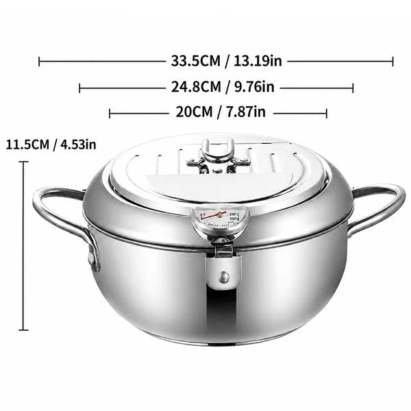 Stovetop Deep Fryer Stainless Steel Built-In Thermometer Fry Basket
