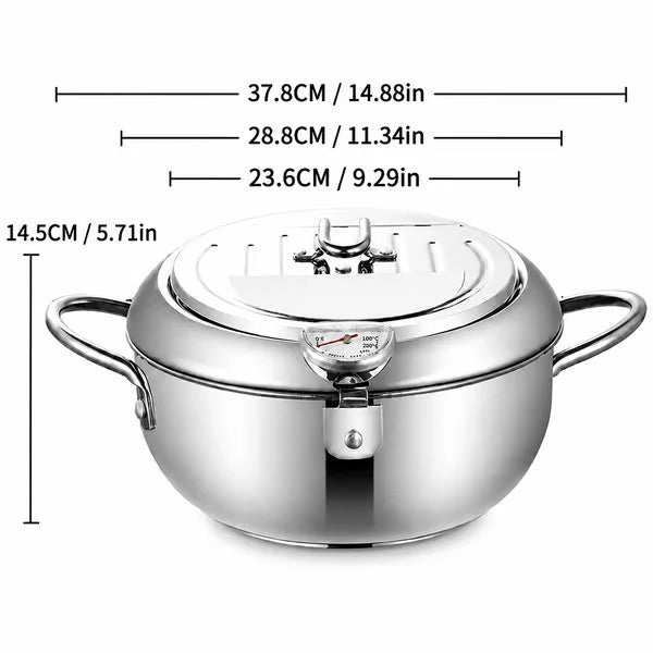 Stovetop Deep Fryer Stainless Steel Built-In Thermometer Fry Basket