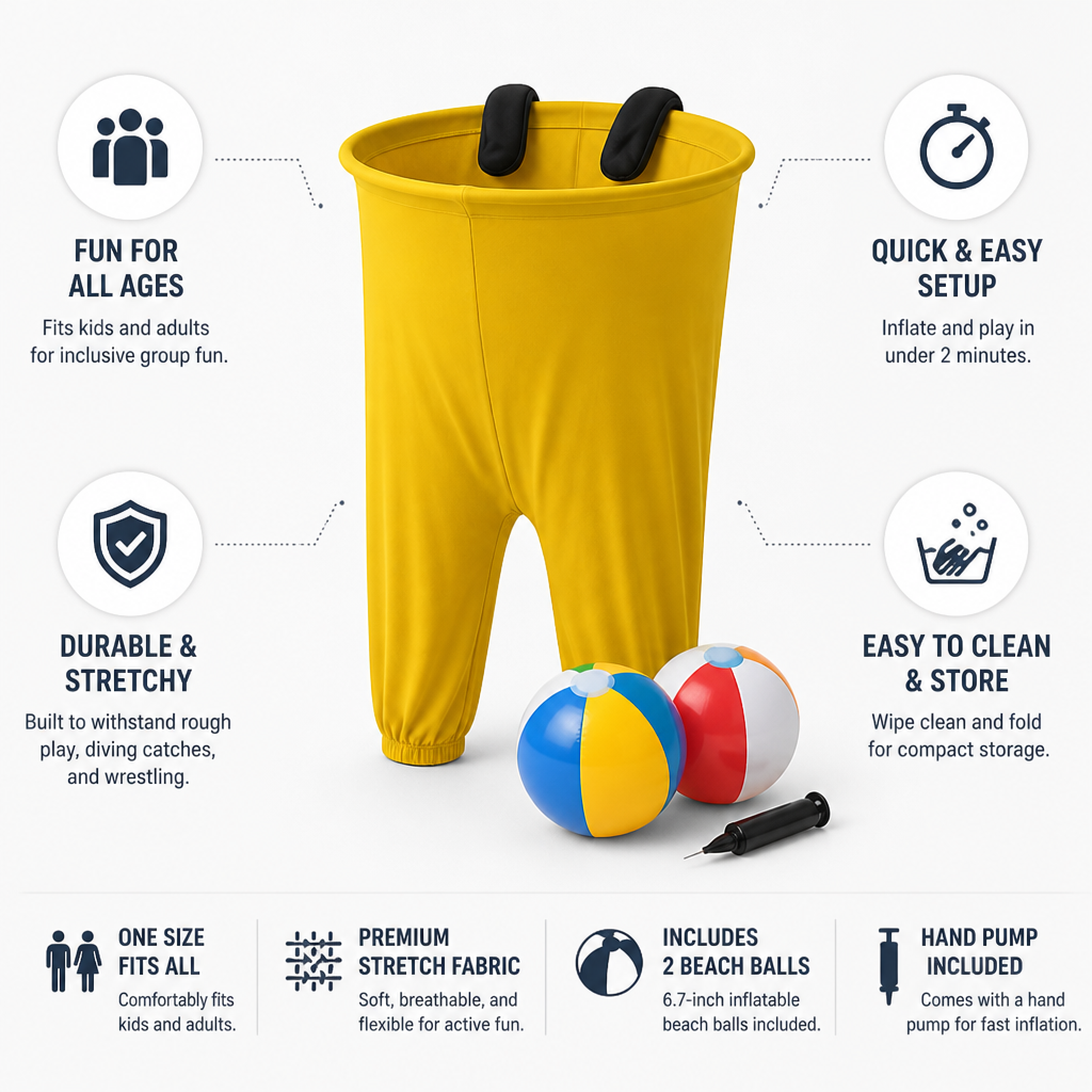Stretchy One-Size Wearable Ball-Catcher Pants (Balls & Pump Included)
