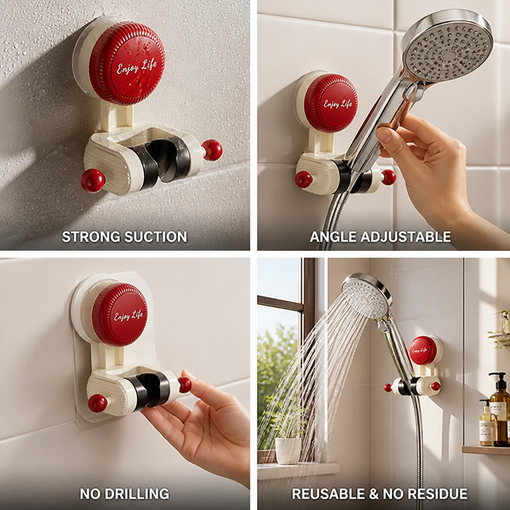Strong Suction Angle-Adjustable Shower Head Holder (No-Drill)