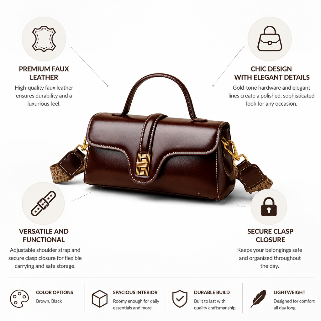Structured Faux Leather Handbag With Gold-Tone Hardware