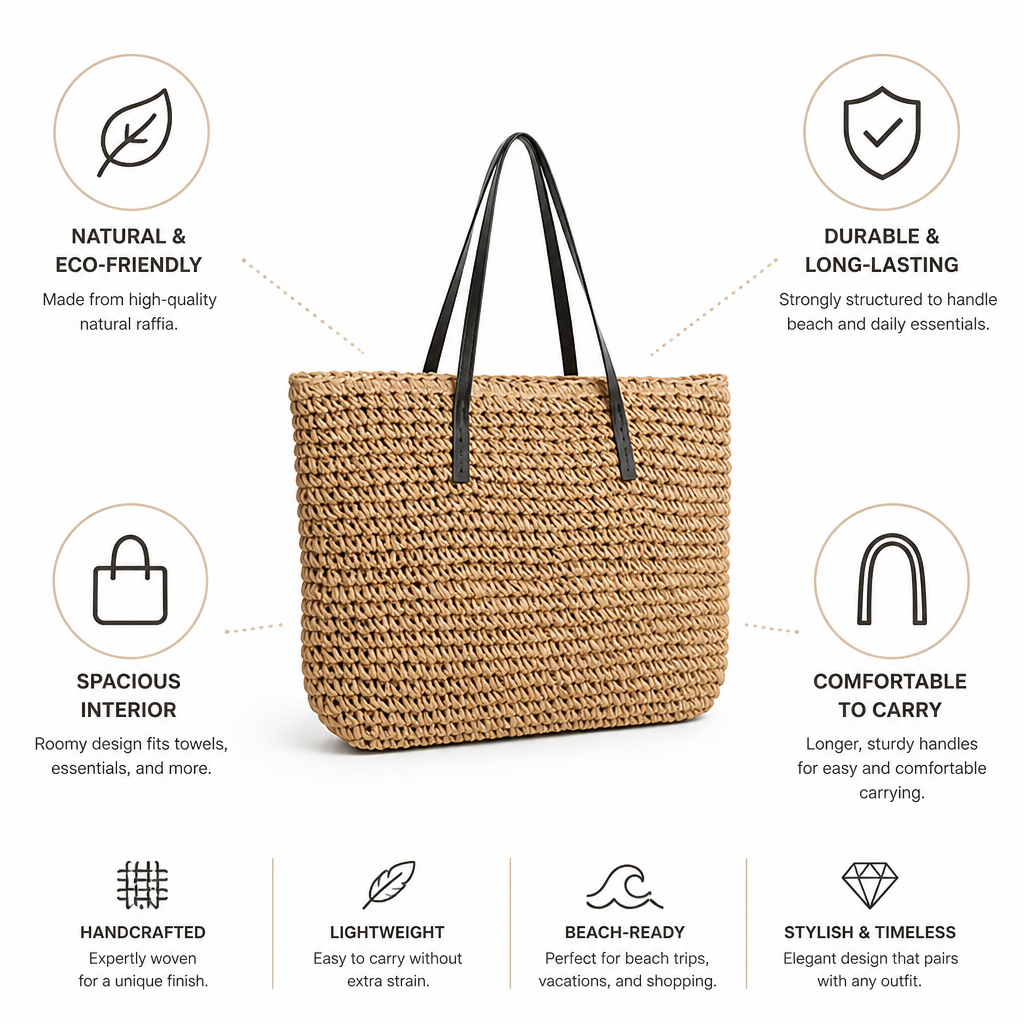 Structured Natural Raffia Beach Tote