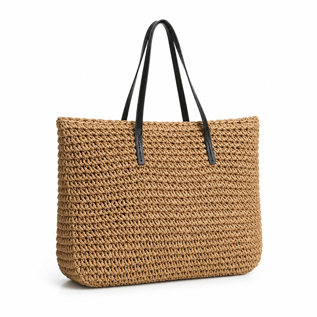 Structured Natural Raffia Beach Tote
