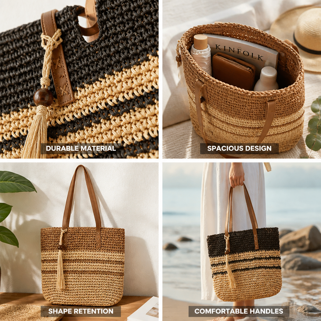 Structured Raffia Tote Bag (Durable Handles)