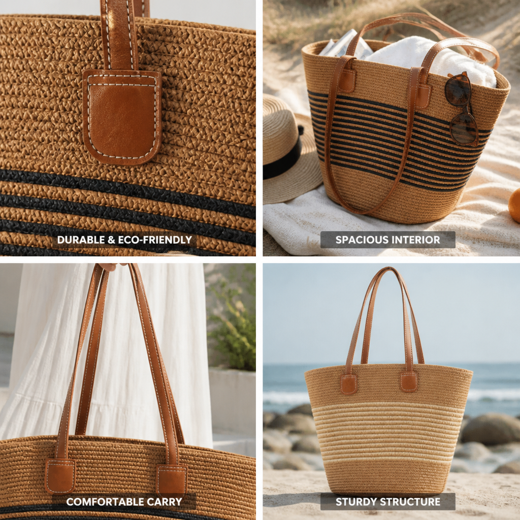 Structured Woven Straw Shopper (Leather Handles)