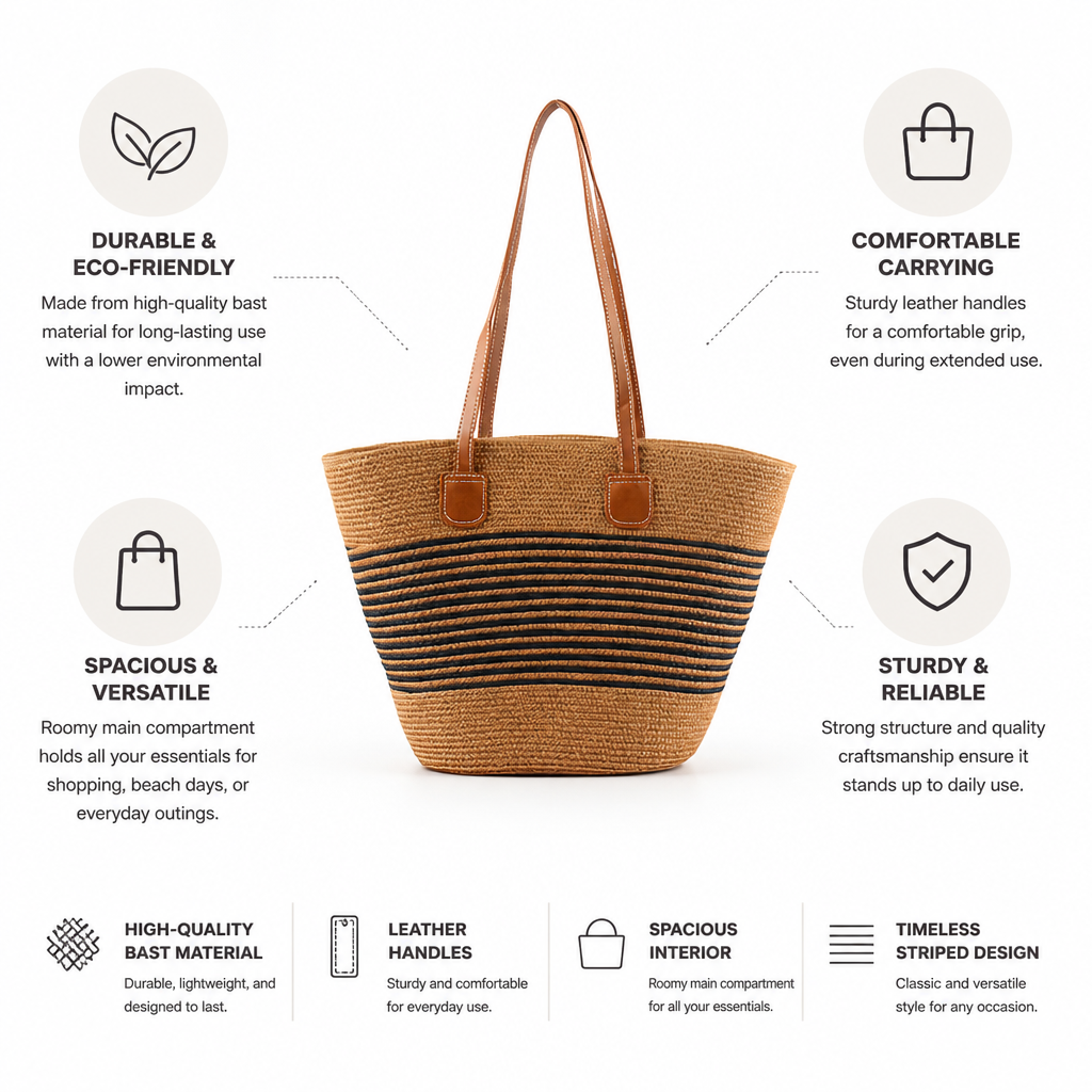 Structured Woven Straw Shopper (Leather Handles)