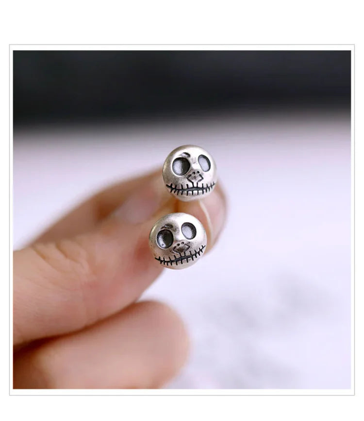 Stud Earrings 925 Sterling Silver Pumpkin Skull Post Back