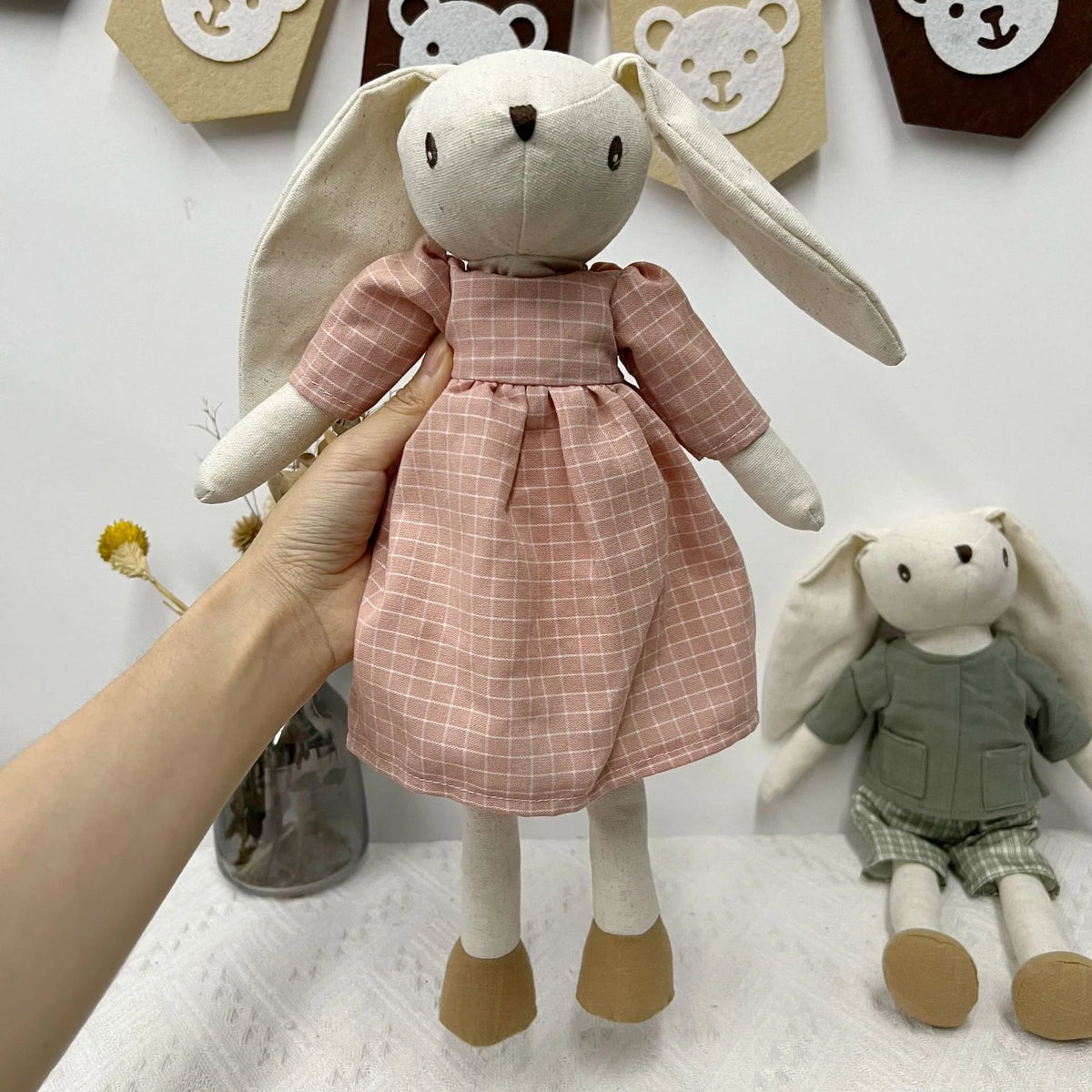 Stuffed Animal Doll Cotton-Linen Embroidered Details