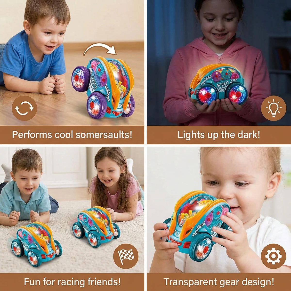 Stunt Toy Car Flipping & Spinning Rechargeable LED Lights