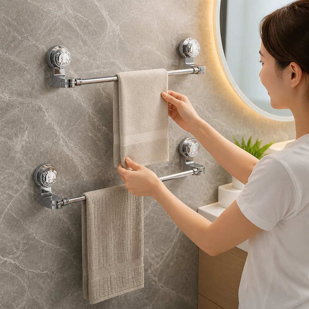 Suction-Cup No-Drill Adjustable Towel Rack