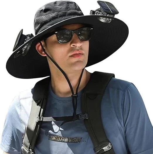Sun Hat Dual Cooling Fans Solar & USB Rechargeable