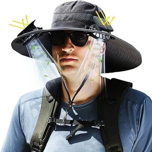 Sun Hat Dual Cooling Fans Solar & USB Rechargeable