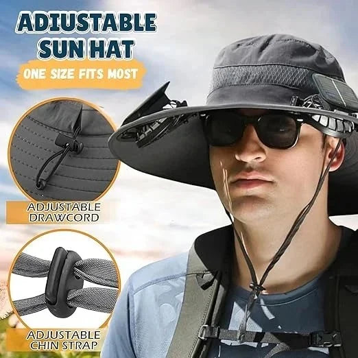 Sun Hat Dual Cooling Fans Solar & USB Rechargeable