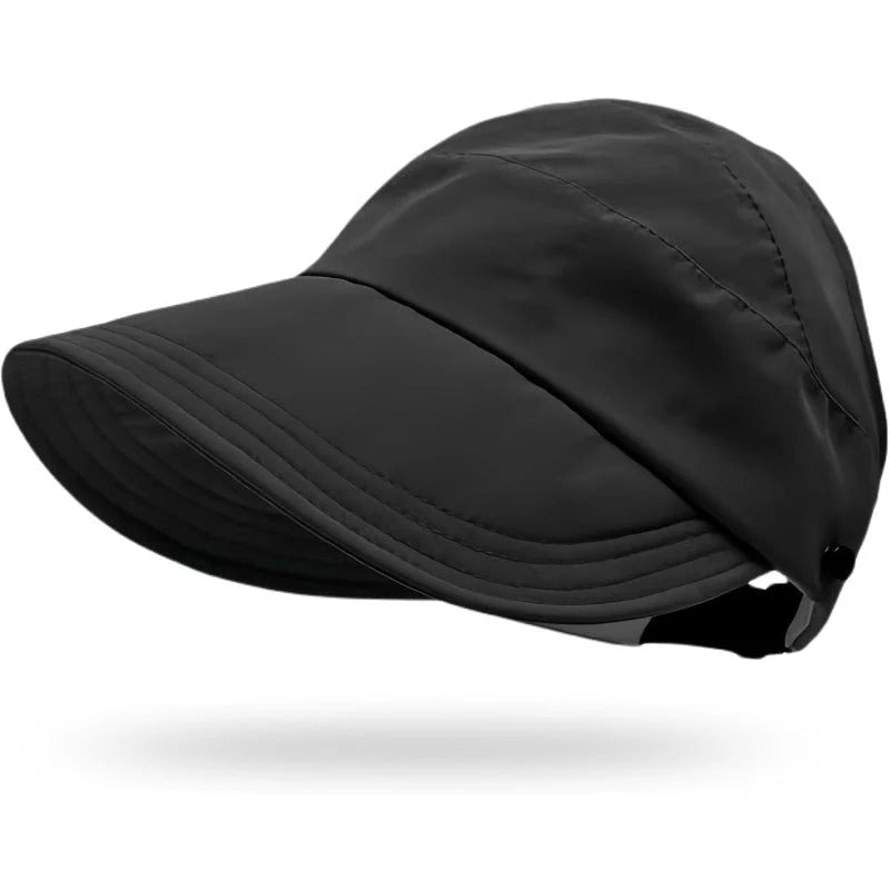 Sun Hat Ponytail-Friendly Open Crown Wide Brim Quick-Dry Fabric
