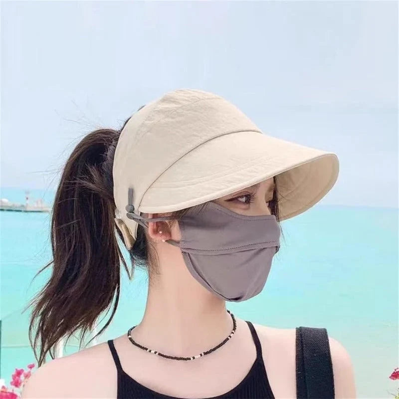 Sun Hat Ponytail-Friendly Open Crown Wide Brim Quick-Dry Fabric