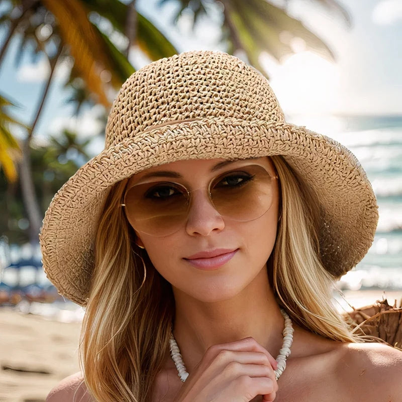 Sun Hat Wide Brim Breathable Straw Foldable & Adjustable