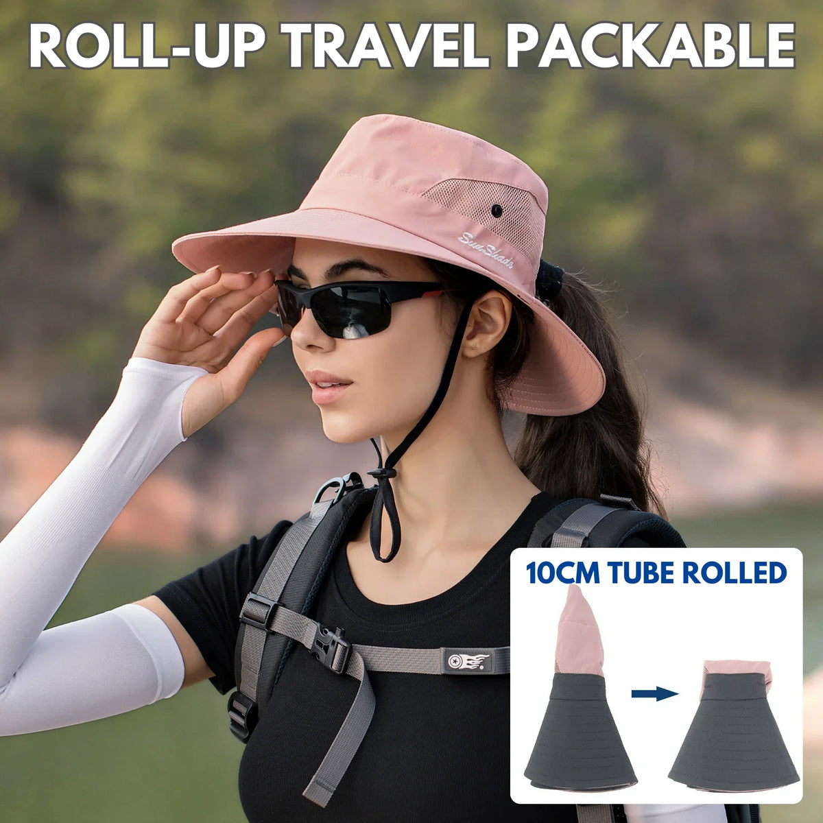 Sun Hat Wide Brim UPF 50 Ponytail Opening