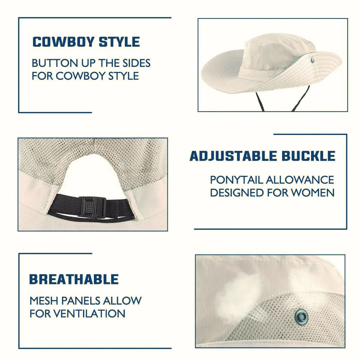 Sun Hat Wide Brim UPF 50 Ponytail Opening