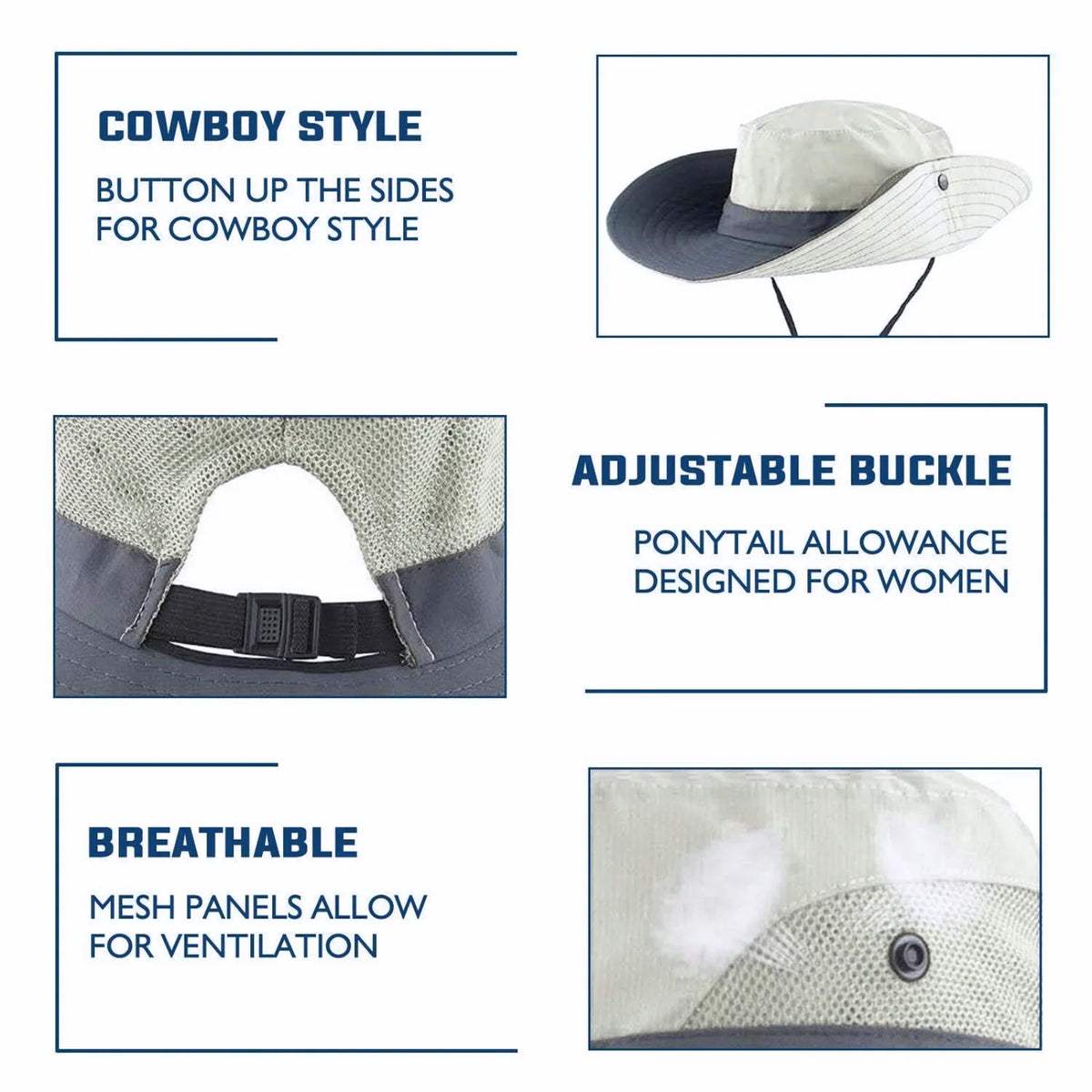 Sun Hat Wide Brim UPF 50 Ponytail Opening