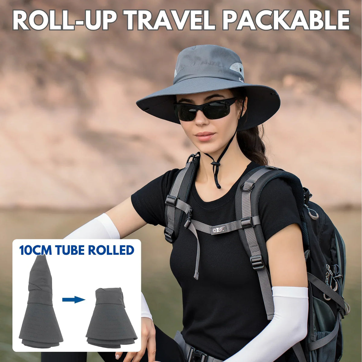 Sun Hat Wide Brim UPF 50 Ponytail Opening
