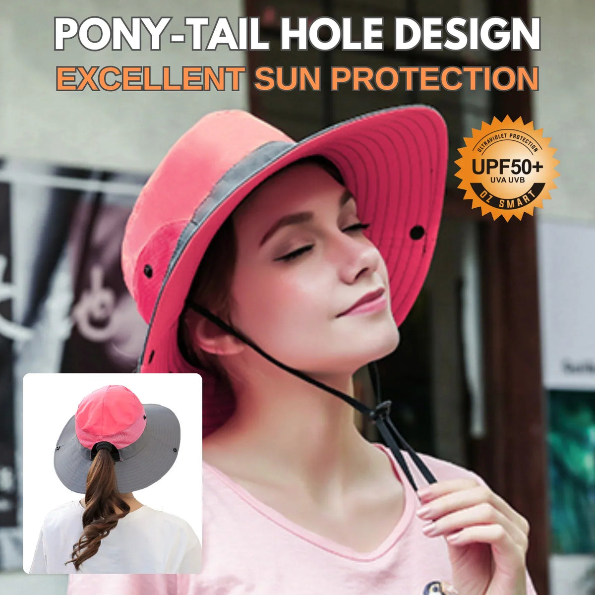 Sun Hat Wide Brim UPF 50 Ponytail Opening