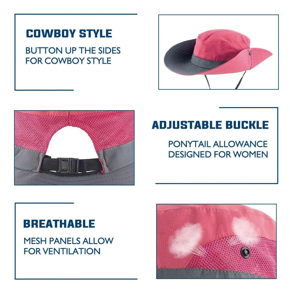 Sun Hat Wide Brim UPF 50 Ponytail Opening