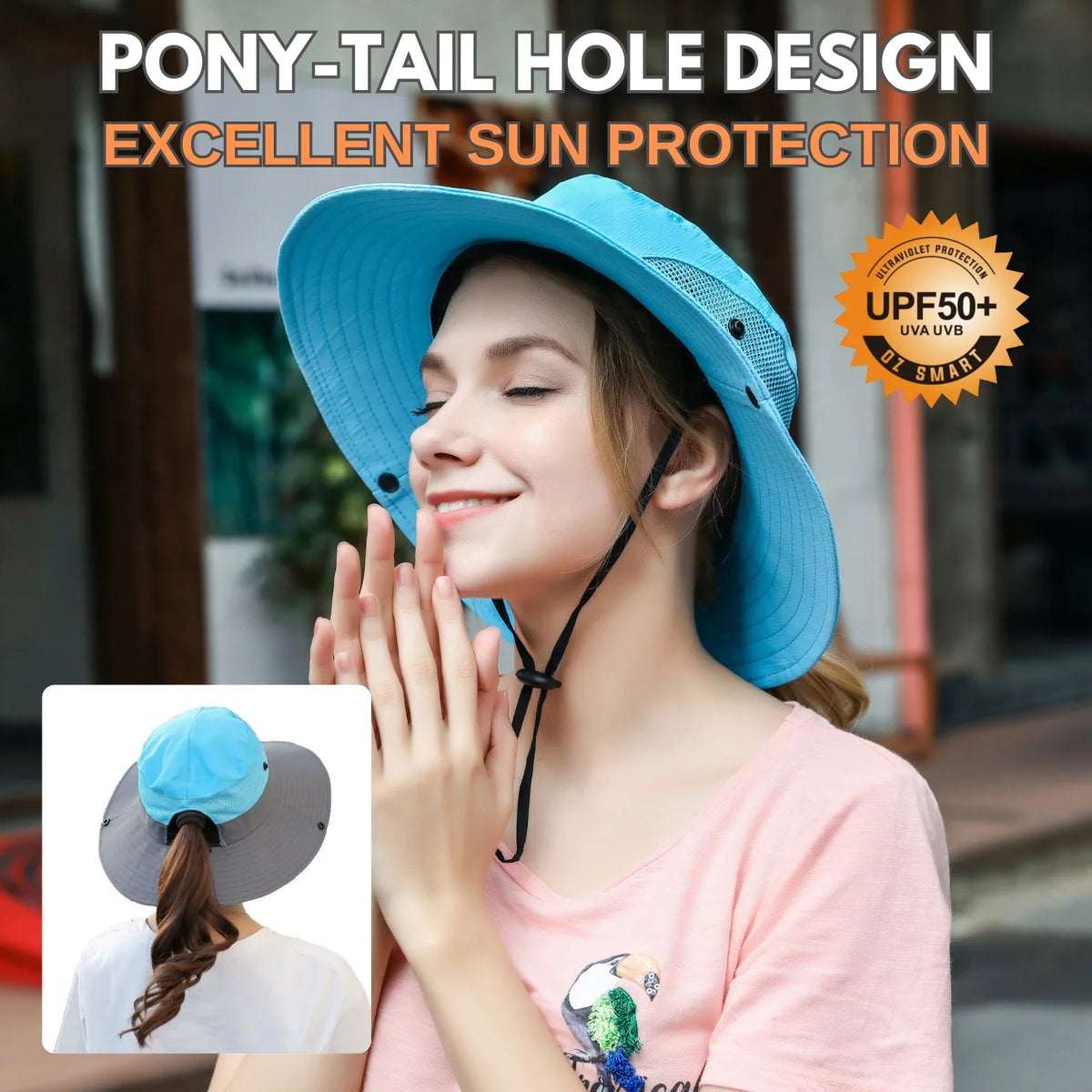 Sun Hat Wide Brim UPF 50 Ponytail Opening