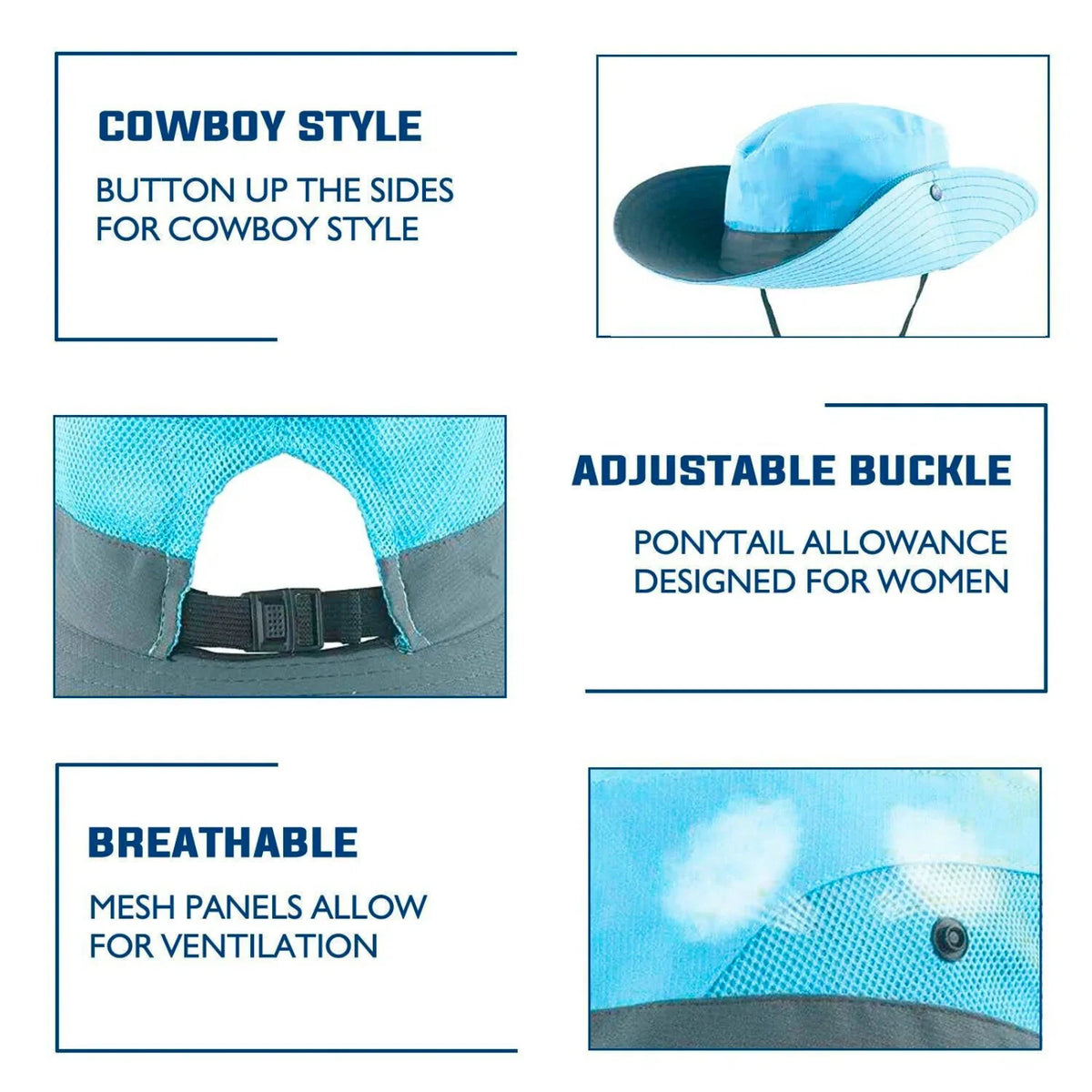 Sun Hat Wide Brim UPF 50 Ponytail Opening
