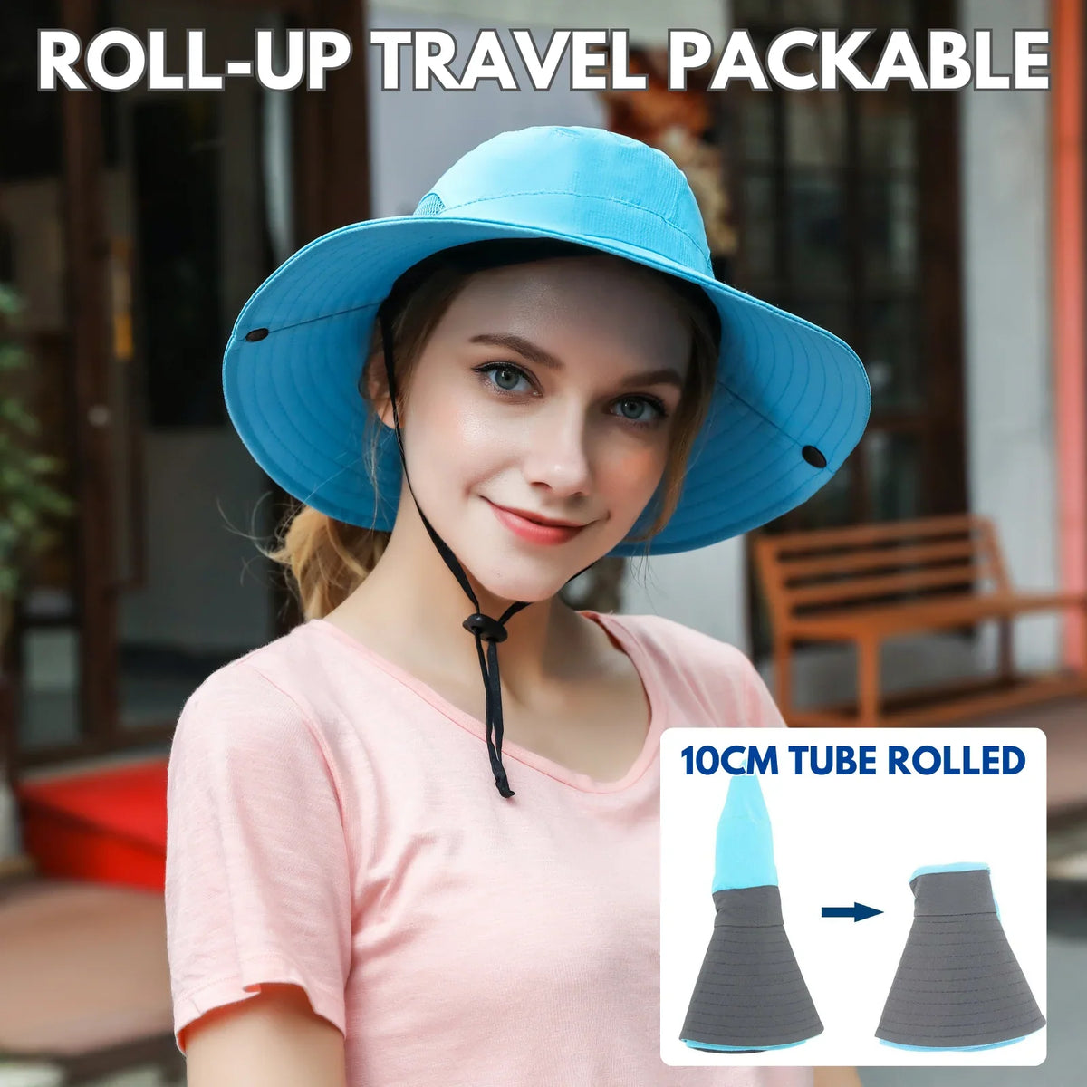 Sun Hat Wide Brim UPF 50 Ponytail Opening