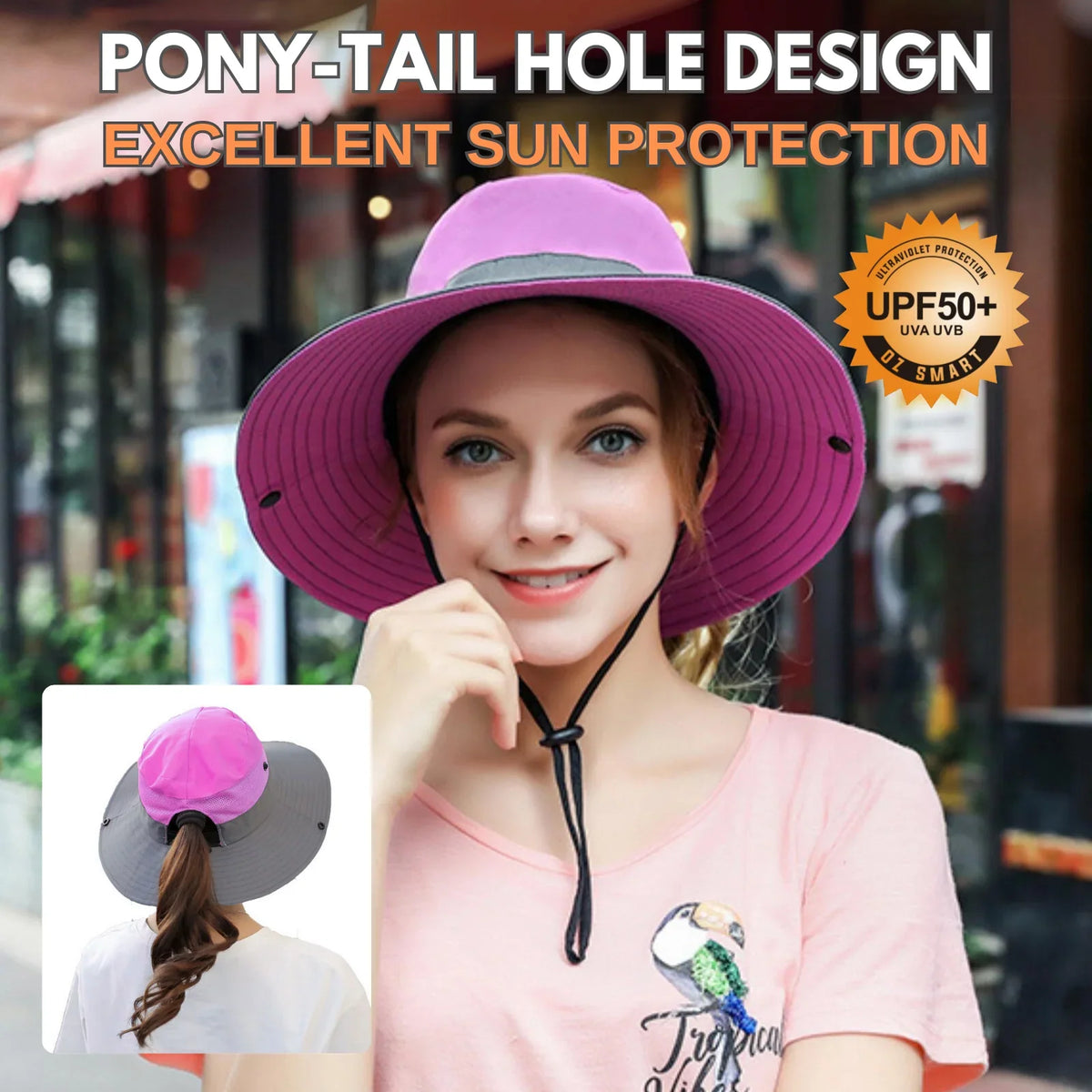 Sun Hat Wide Brim UPF 50 Ponytail Opening